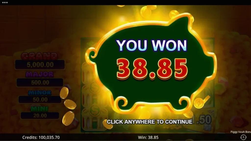 Piggy Vault Bonanza Rush Express slot game interface featuring golden piggy banks and luxury vault symbols.